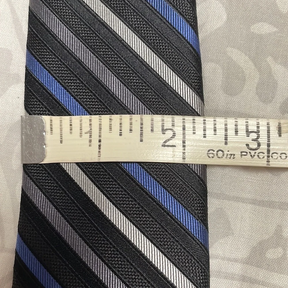 Boy’s Calvin Klein Silk Tie — Blue/Gray/Silver Stripes